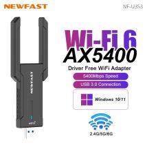 NEWFAST AX5400 WiFi 6 Adattatore USB Dongle Tri-Band 2.4G/5G/6GHz USB3.0 Scheda di rete Antenna WiFi per laptop Win10/11 Driver gratuito