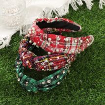 AWAYTR Weihnachten Perle Haarband Frauen Streifen Mädchen Haar Hoop Breite Kante Stirnband Haar Zubehör Festival Haarband