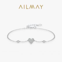 Ailmay 925 Sterling Silber Süßes Romantisches Herz Klare Zirkon Gliederkette Armband Für Frauen Hochzeit Verlobung Schmuck Geschenke