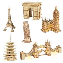 Robotime Gioco di puzzle in legno 3D Big Ben Tower Bridge Pagoda Modello di costruzione Giocattoli per bambini Regalo di compleanno per bambini