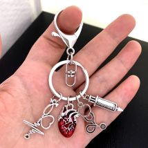 portachiavi con ciondolo a forma di cuore a goccia d'olio portachiavi anatomia medica portachiavi a forma di cuore regalo di gioielli con catena per borsa da medico e infermiere