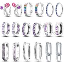 Trendige farbige Tulpen-Ohrringe für Damen, 925er Silber, Farbe Zirkon, Schmetterling, Doppel-Creolen, U-förmige Ohrringe, feiner Verlobungsschmuck