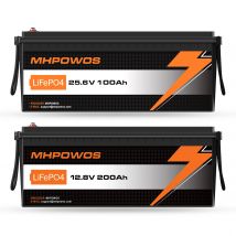 Batteria al litio MHPOWOS LiFePO4, batteria ricaricabile fino a 15000 cicli, BMS integrato, massima 2560 Wh per motore da pesca alla traina marino camper