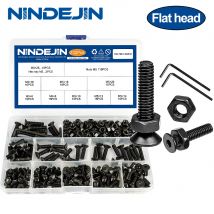 NINDEJIN Senkkopfschraubensatz mit Innensechskant, M2, M2,5, M3, M4, M5, M6, Flachkopfschrauben- und Mutternschraubensatz aus Kohlenstoffstahl