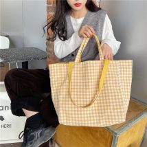 Einfache Plaid Frauen Doppel Seite Schulter Tasche Student Weibliche Casual Tote Handtaschen Große Kapazität Damen Eco Reusable Einkaufstaschen