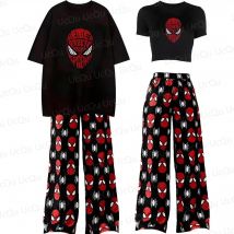 2025 Estate The Spider-Man T-shirt corta sexy con pantaloni del pigiama Abito oversize per adulti/bambini Completo da coppia Regalo
