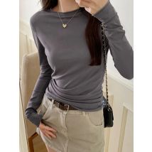 2024 Spring Autumn T shirt Women Tops Solid Slim Fit Long Sleeve O Neck Tshirts Female Casual Streetwear High Quality Base Tees