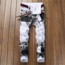 Vier Jahreszeiten männer Amerikanischen Weiß Gedruckt Gerade Dünne Jean Hosen Casual Trendy Lose Dnim Hosen Männlich Plus Größe Streetwear