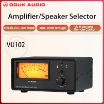 Douk Audio 1-IN-2-OUT Audio Switcher Box 2-IN-1-OUT Selecter für Verstärker/Lautsprecher mit IR Fernbedienung VU Meter