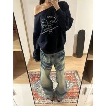 HOUZHOU Vintage Brief Druck Frauen Sweatshirts Übergroßen Harajuku Off Schulter Skew Kragen Koreanische Mode Pullover Casual
