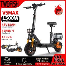 TWOFISH V5 MAX 1500 W Elektroroller für Erwachsene, 48 V, 18 Ah Batterie, 45 km/h Geschwindigkeit, 11 Zoll Offroad-Reifen, Doppelscheibenbremse, E-Scooter