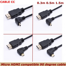 Micro hdmi kabel hdmi-kompatibel v2.0 männlich zu hdtv micro hd 90 grad links rechtwinklig kabel 1,4 p für hdtv ps3 xbox 3d lcd