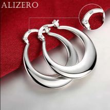 ALIZERO 925 Sterling Silver Earrings 30mm Big Hoop Earrings For Women Fashion Wedding Party Jewelry Gift