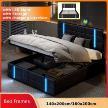 Anajqaqia Letto matrimoniale imbottito 140x200 cm 160x200 cm, con luce e ricarica, con spazio di archiviazione, senza materasso
