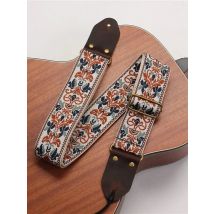 Miwayer Embroidered Guitar Strap Soft Vintage Flowers Adjustable Creative Watch Bands Cotton Belt & Leather Head
