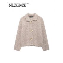 Autumn Flower Button Decorative Cardigan Top Woman Solid Color Single Breasted Short Knitted Coat Women Outerwears
