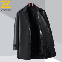 COMXZ Lange Lederjacke für Herren, 2025, Herbst und Winter, britischer Straßenanzug, Revers, PU-Mantel, Modedesigner-Kleidung, Luxusmäntel, Graben