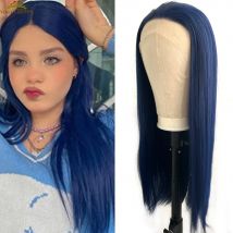 Voguequeen Dark Blue Straight Synthetic Lace Front Wigs Heat Resistant Fiber Cosplay For Women