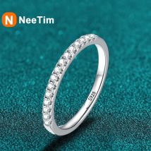NeeTim Moissanit-Ring aus 925er-Sterlingsilber mit weißvergoldetem Labordiamant, Ewigkeitsring, Verlobungs- und Eheringe für Frauen