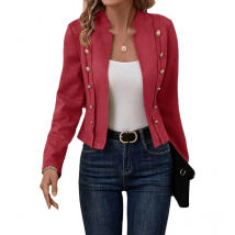 Damen-Jacke mit Rundhalsausschnitt und offenem Stich, langärmelig, mit Knöpfen verziert, Büro-Oberbekleidung, Damenmode