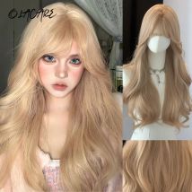Long Wavy Light Ash Blonde Synthetic Wigs with Bangs for Women Natural Wave Cosplay Party Daily Use Hair Wigs Heat Resistant