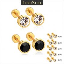 LUXUSTEEL 3mm-7mm Schwarz Weiß CZ Zirkon Ohrstecker Für Frauen Männer Kristall Schraube Edelstahl Schmuck Kein verblassen Allergiefrei