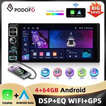 Podofo 6,9'' Touchscreen Auto Radio 4 + 64G 1Din Multimedia Player Carplay Android Auto EQ WIFI GPS Spiegel Link FM/RDS Auto Audio