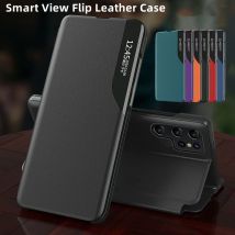 Window Magnetic Flip Phone Case For Samsung Galaxy S25 Plus S24 FE S23 Ultra Leather Cover Holder Anti-fall Funda Capa Coque