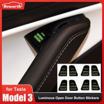8pcs Luminous Car Open Door Button Stickers For Tesla Model 3 2022 Reminder Door Open Sticker Armrest Window Lift Button Switch