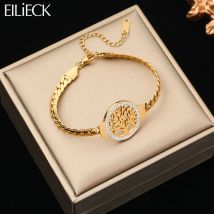 EILIECK 316L Edelstahl Runde Baum des Lebens Charm Armband Für Frauen Mädchen Mode Wasserdichte Armreifen Schmuck Geburtstag Geschenk