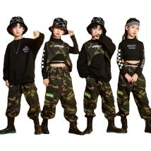 Kid Hip Hop Clothing Sweatshirt Camo Vest Top Streetwear Camouflage Tactical Cargo Pants for Girl Boy Jazz Dance Costume Clothes