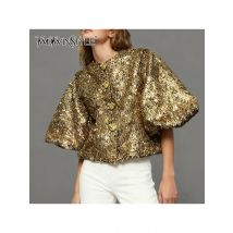 TWOTWINSTYLE Loose Spliced Sequins Fashion T Shirts for Women Round Neck Half Sleeves Patchwork Gold Buttons T Shirt Female New