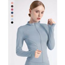 Hohe Qualität Taille Abnehmen Training Tops frauen Engen Stehkragen Voll Zipper lange Ärmel Fitness Laufen Yoga shirts