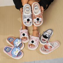 Casual Hause Hausschuhe Frauen 2025, Tier Cartoon Designer Offene spitze Rutschen Paar Haus Nette Baumwolle Leinen Plattform Schuhe Mädchen Flache