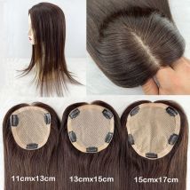 15 x 17 cm dunkelbrauner Echthaar-Topper, Seidenoberteil, atmungsaktives reines Haar, europäische Seidenbasis, weiches Haarteil mit Clips für Frauen