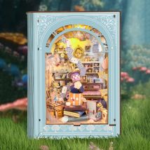 DIY Buchecke Holz Miniatur Modellbausätze Alice's Tea Party Tagebuch Buchstütze 3D Puzzle mit LED-Licht für Freunde Geburtstagsgeschenk