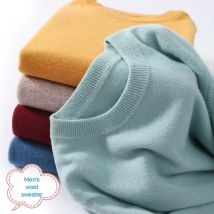 Herrenpullover Herbst/Winter 100 % Wollpullover Rundhals Langarm Hoodie Lose einfarbige High-End-Strickpullover aus Kaschmir