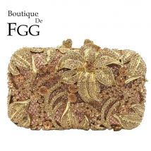 Boutique De FGG Frauen Champagne Abend Geldbörsen und Handtaschen Hochzeit Party Abendessen Kristall Blume Kupplung Taschen Schminktäschchen Tasche