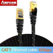 AMPCOM CAT7 Ethernet-Kabel (10G 600MHz), abgeschirmtes flaches RJ45-Netzwerk-Patchkabel, 50u vergoldeter Anschluss, Polyester-Ummantelung