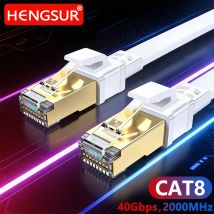 CAT8 Ethernet-Kabel 40Gbps 2000MHz Hochgeschwindigkeits-RJ45 Gaming Flach & Rund für Internet PS5 Router Smart TV Server Patchkabel Cat8