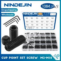NINDEJIN Hex Socket Cup Point Set Screw M2 M2.5 M3 M4 M5 M6 M8 12.9 Carbon Steel Headless Allen Head Grub Screw Assortment Kit