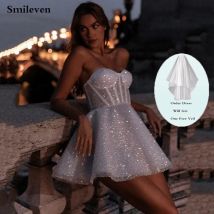 Smileven Kurzes Hochzeitskleid, A-Linie, herzförmiger Ausschnitt, glänzende Glitzer-Brautkleider, Mini-Schatz-Ausschnitt, Vestido de Novia, individuell gestaltet