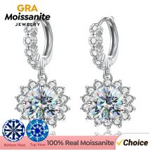 GRA 1-2 CT Hochzeits-Diamant-Moissanit-Sonnenblumen-Ohrringe für Frauen mit Zertifikat, echter 925er-Sterlingsilber, luxuriöser edler Schmuck