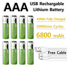 AAA 6800 mAh 1,5 V Lithium-Ionen-Batterien, wiederaufladbarer AAA-Lithium-Ionen-Akku mit hoher Kapazität, langlebig, mit USB-C-Schnellladekabel