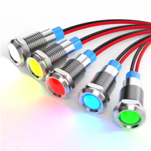 Indicatore luminoso in metallo impermeabile a LED da 6 mm con filo 6V -12V -24V 24V 220V pulsante in metallo rosso/giallo/blu/verde/bianco
