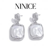 NiNice Arrivals Stainless Steel Simulated Pearls Rectangle Drop Earrings Trendy Elegant Jewelry Tarnish Resistant