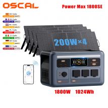 Estación de Energía Portátil OSCAL Power Max 1800SE de 1800W, Batería Lifepo4 de 1024Wh, Generador Solar con Panel Solar para Acampar al Aire Libre
