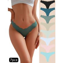 7Pcs Sexy Nahtlose Eis Seide Höschen frauen Ultra-Weiche Frauen Elastizität Thongs Solide G-String Weibliche Unsichtbare Atmungsaktive S-XL