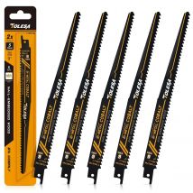 TOLESA 5PCS 6TPI Nagel eingebettete Holz Säbelsägeblätter für Holz Fenster Tür Abbruch Konstruktion Holzschneiden 9" / 12"