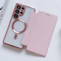 Porta carte in pelle con vibrazione magnetica per custodia per telefono Magsafe per Samsung S26 S25 Edge S24 S23 Ultra S22 Plus Cappucci placcati trasparenti